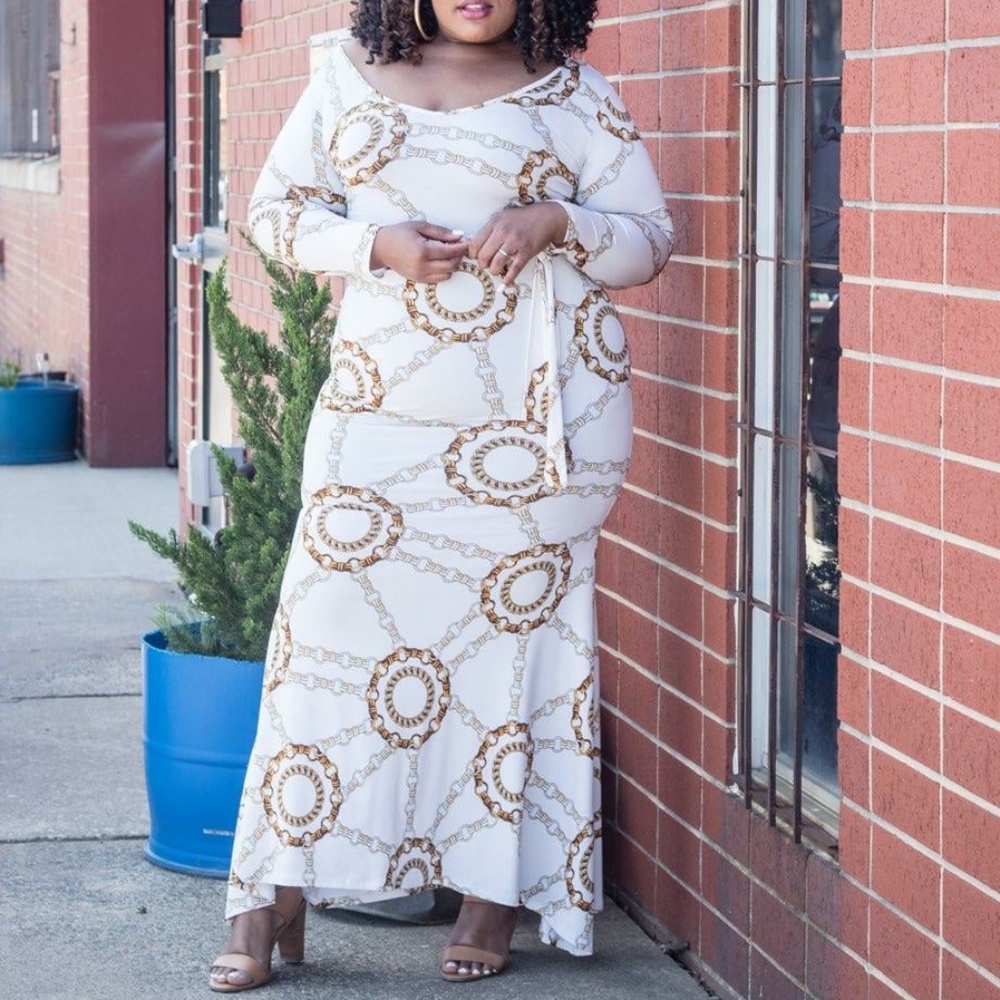 Long Sleeve Maxi Dress with  Waist Line Tie